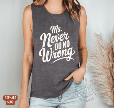 Ms Never Do No Wrong Muscle Tank - Wallen Concert Tank Top - Sunlit Funlit | Graphic Tees for Country Concert Addicts